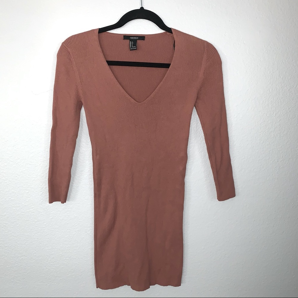 Ribbed V-Neck Mini Bodycon Dress